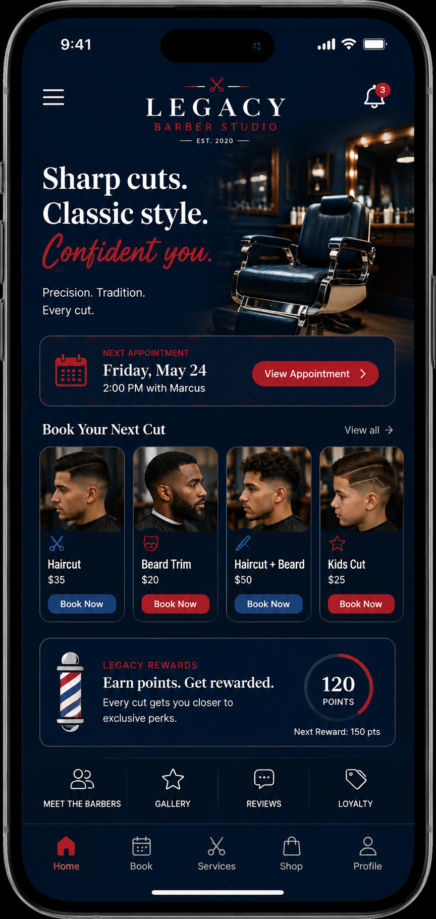 Barbershop mobile app example