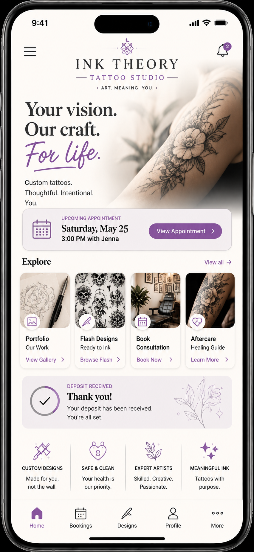 Tattoo studio mobile app example
